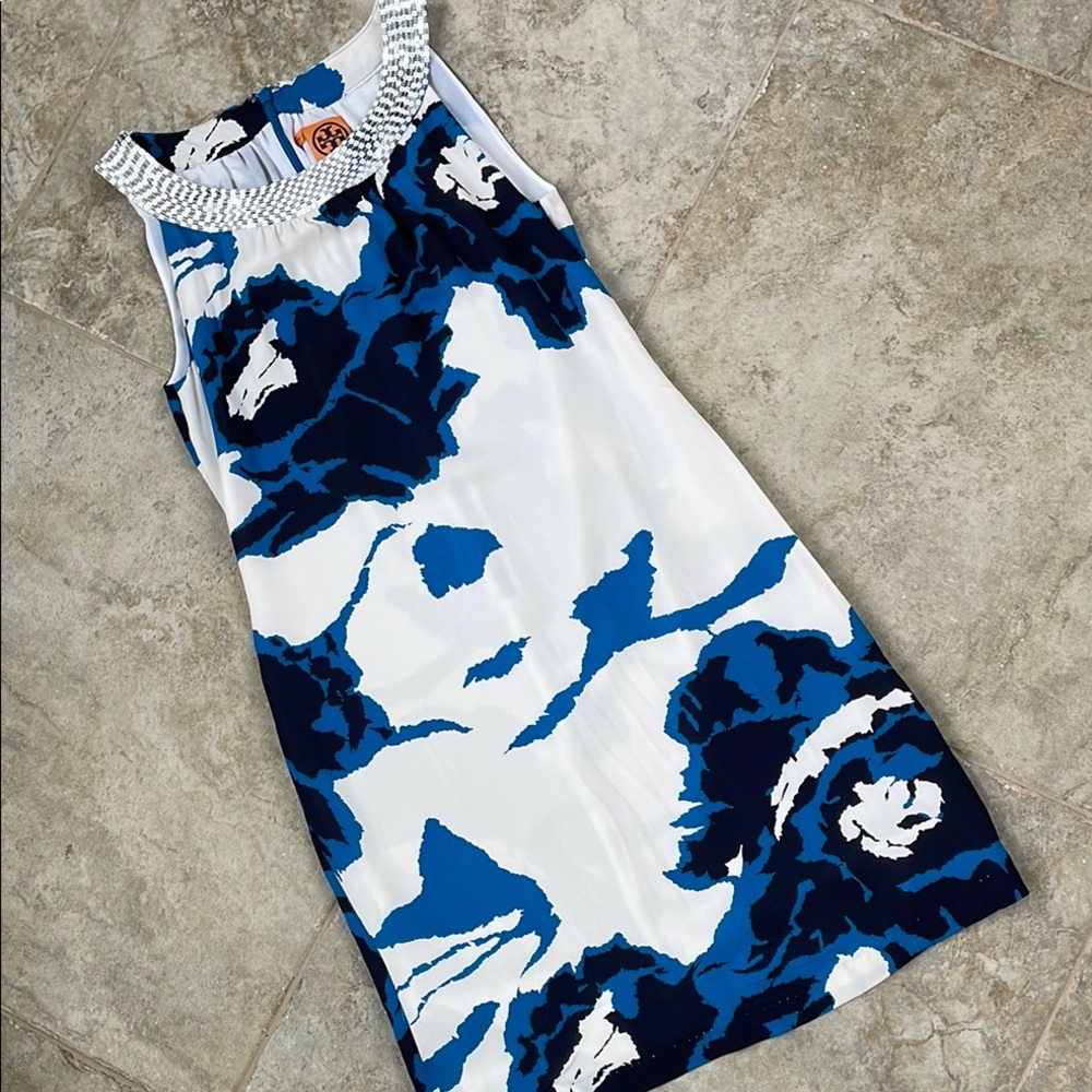 Tory Burch Blue Sheath Mini Dress Halter Neckline